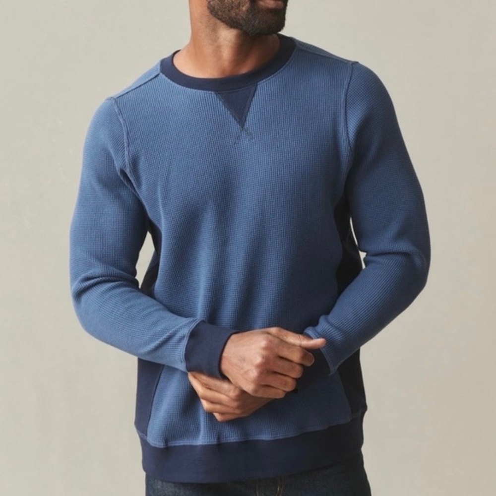NWOT American Giant Men's Colorblock Summit Waffle Long Sleeve Crew Blue Size XL